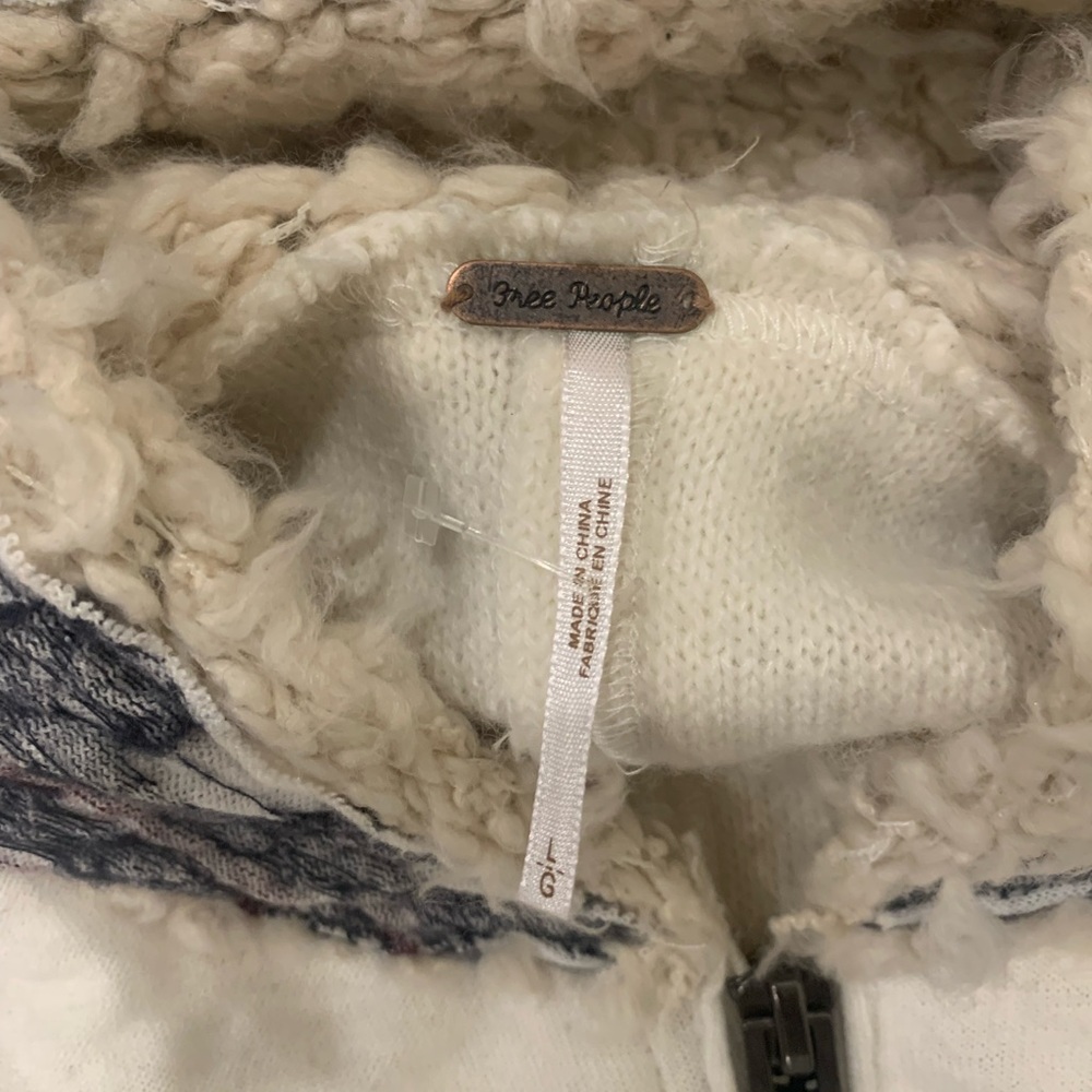 Free People Alpine Escape Ivory Comb Long Hooded Zip up Sweater Size L - Picture 4 of 11